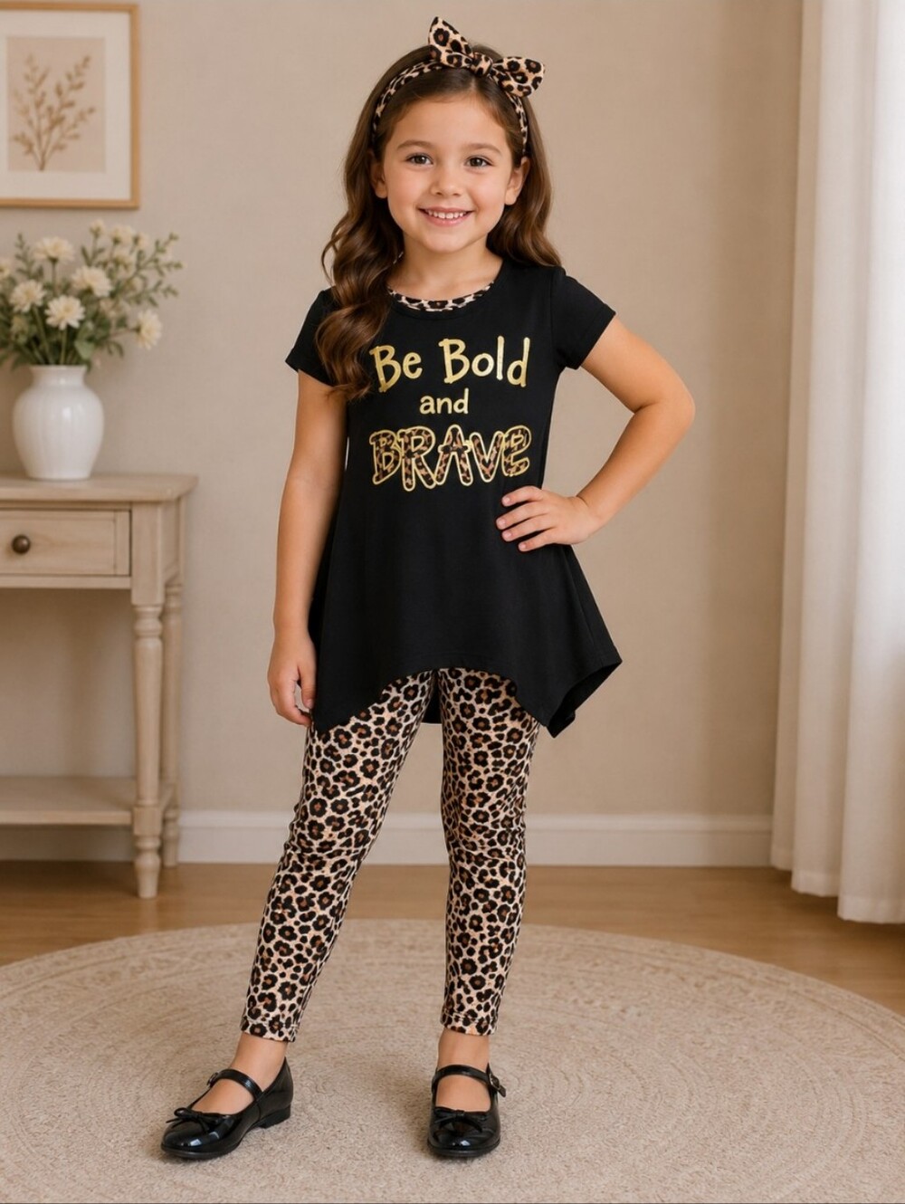 ONE STEP UP Be Brave Leopard Set w Headband Small 7/8